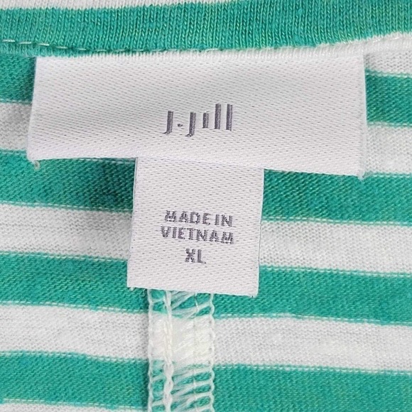 J Jill Women's Tee T-Shirt Green Stripe Short Sleeve Size XL Linen Relaxed - Picture 5 of 9